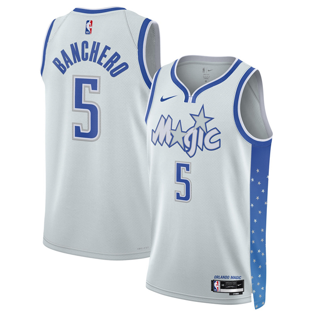 Men's Orlando Magic #5 Paolo Banchero Silver 2025/26 City Edition Stitched Basketball Jersey